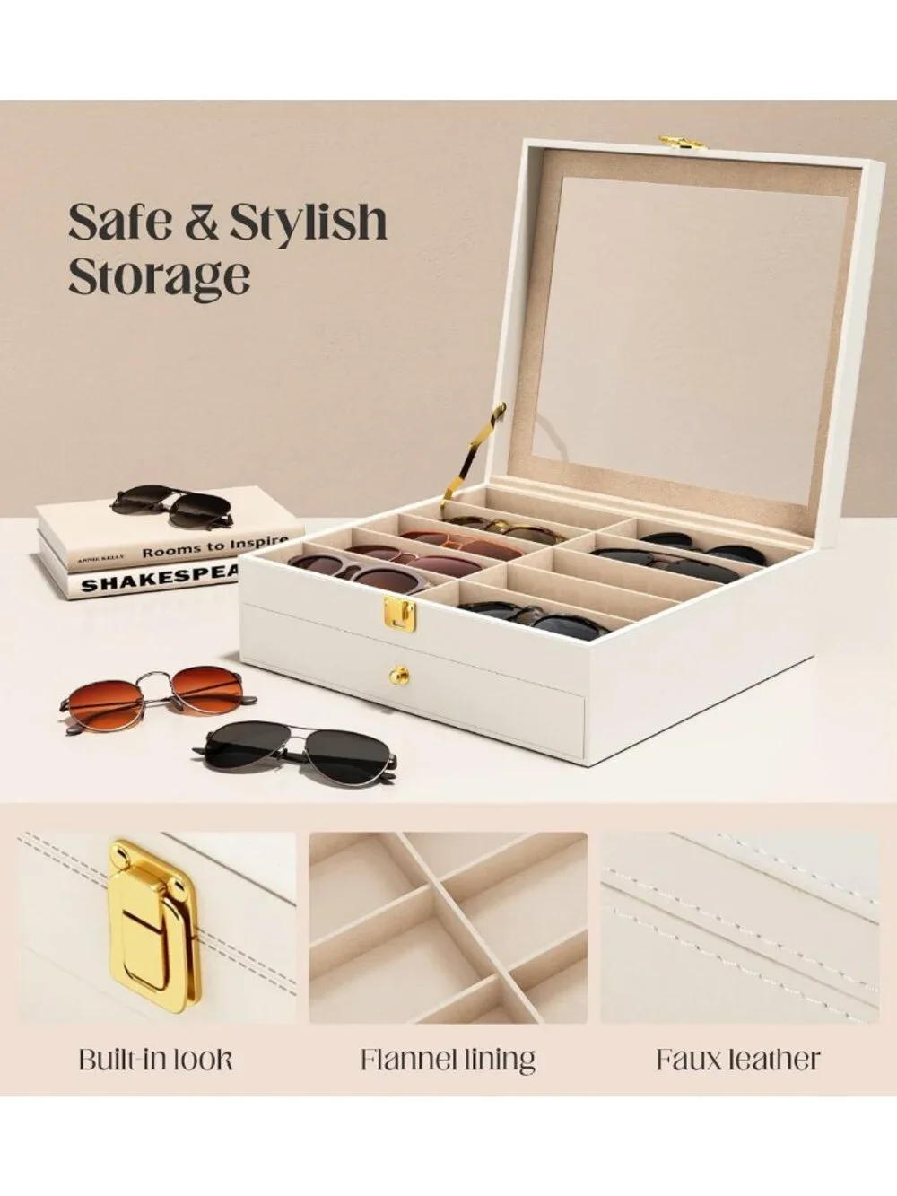 20-Slot Sunglasses Organizer & Eyeglass Display Case - 2-Layer Holder with Clear